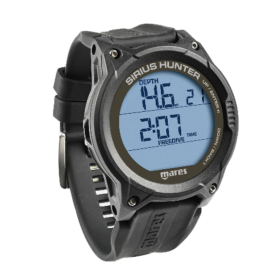 Computer per pesca subacquea e apnea Sirius Hunter di Mares con ampio display in vetro. Vista frontale